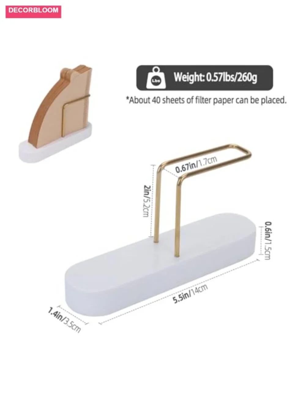 Marble & Brass Coffee Filter Holder for V60 Filters, Heavy Anti-Slip Storage